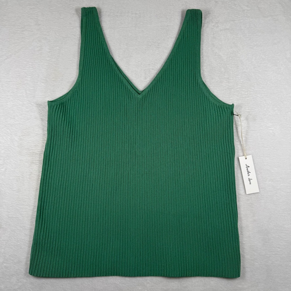 Another Love Noa V Neck Sleeveless Top Garden Green Ribbed Knit Tank XL NEW
